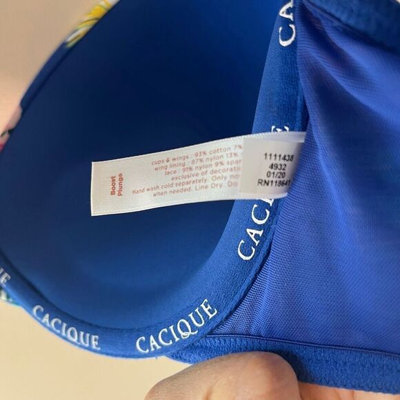 Cacique Boost Plunge Racerback Push-Up Bra blue floral print Size 38DDD - Picture 8 of 9
